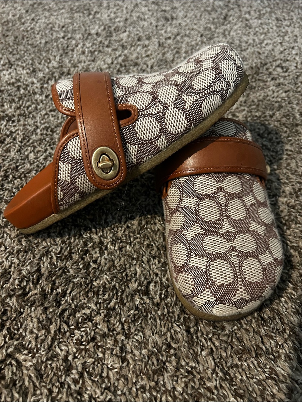 Coach Brown & Cream Signature Jacquard Slip-On Clogs